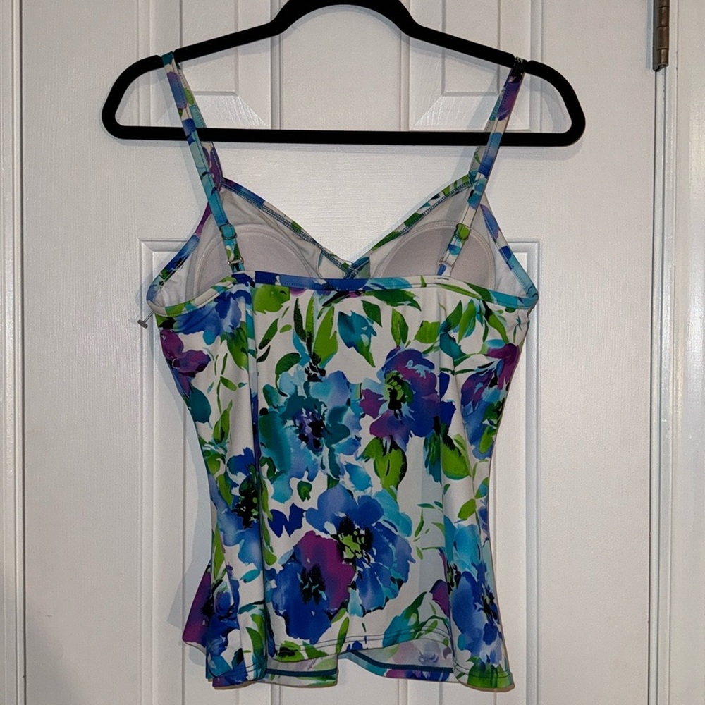 Caribbean Joe Island Supply Co. colorful floral Tankini Swim Top with Ruffle, 14 - Picture 4 of 11